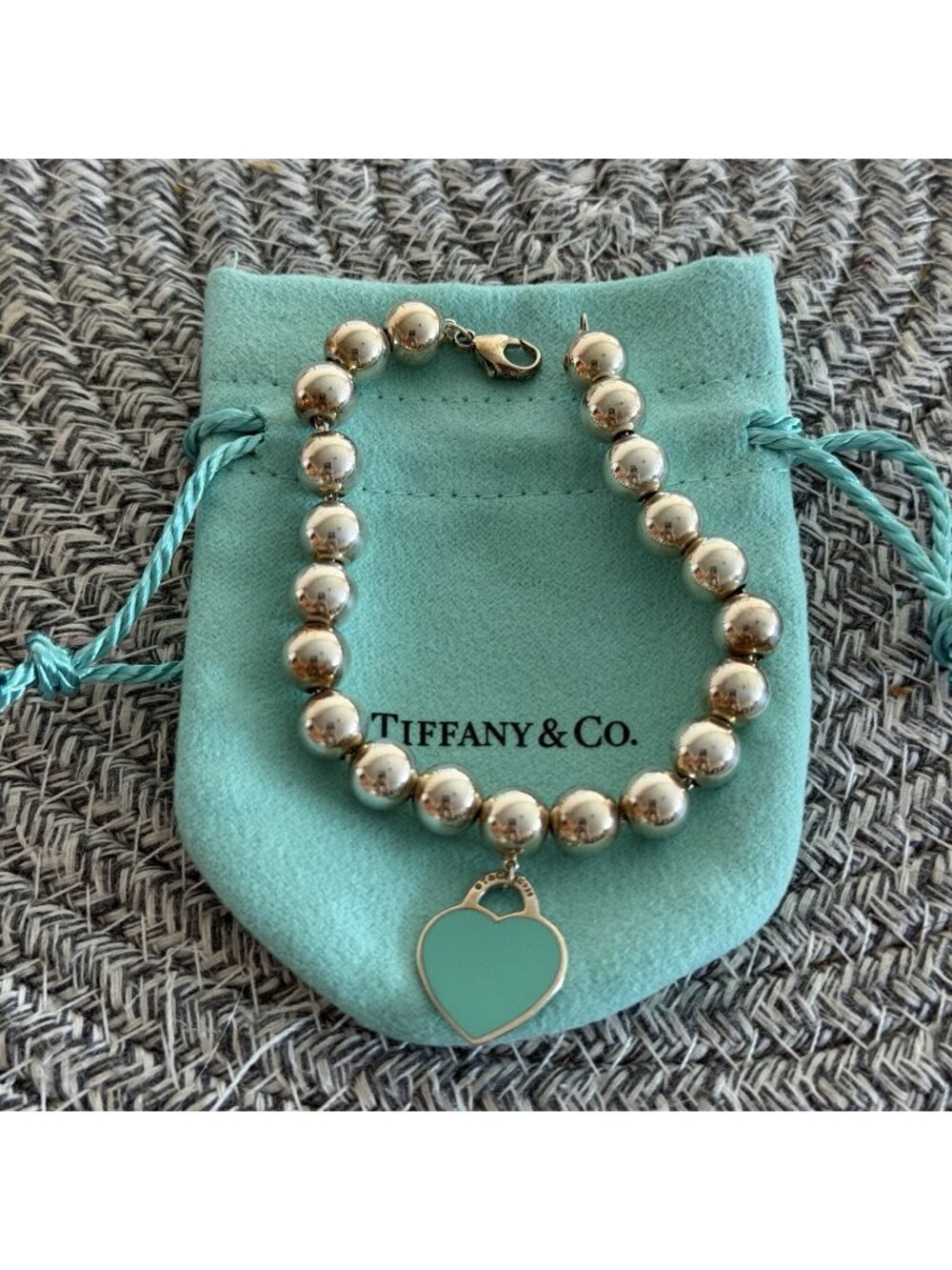Return To Tiffany Blue Heart Tag Beads Bracelet Sterling Silver 100% Authentic